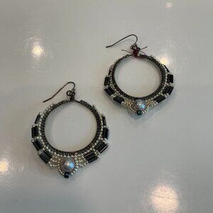 Lulii Blu, Hand Wired and Beaded Earrings, Hematite, Silver and Pearl